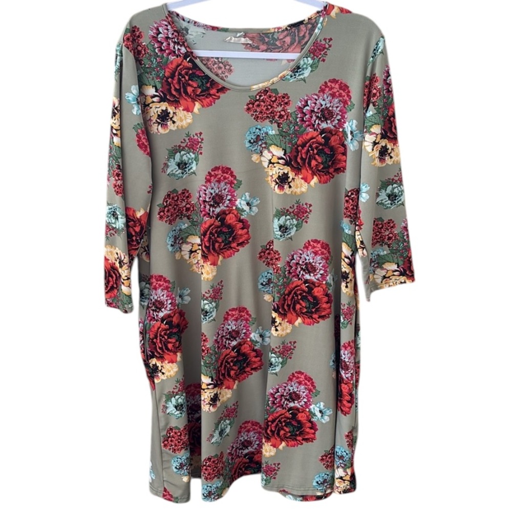 Southern Stitch Floral 3/4 Sleeve Dress with Pockets Size Large